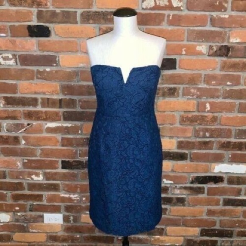 J Crew Leavers lace strapless dress in navy. NWT